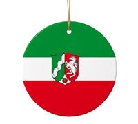 Pendentif décoratif rond en céramique 9 cm - Drapeau de Rhénanie du Nord-Westphalie - Décoration de Noël pour loisirs créatifs, étiquettes de vacances et cadeaux souvenirs