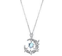 Pendentif demi-lune avec plumes d'oiseau, zircon bleu, collier croissant de lune en argent S925, chaîne réglable, coffret cadeau et certificat fournis