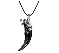 Pendentif dent de loup avec collier Chaîne dragon, bijou viking de qualité supérieure Collier dernier modèle pour homme et femme, enfants et fans (noir)