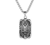 Pendentif d'étiquette de dragon chinois pour hommes collier tête de dragon dominant homme signe du zodiaque chinois animal amulette bijoux