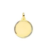 Pendentif disque plaqué or 9 carats de 18 mm avec bord hélix. Gravure incluse.