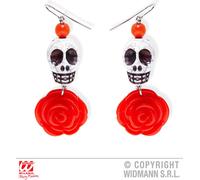 Pendentif d'oreille tête de mort avec rose