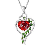 Pendentif Double Coeur avec Cristaux Verts Rubis, Collier avec Chaîne de Cou, Bijoux Cadeau pour Femmes en Argent Lovely And Practical