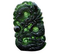 Pendentif dragon en jade vert sculpté à la main - Collier en jadéite fine avec artisanat artistique, pierre symbolique | Bijoux traditionnels chinois pour la prospérité, l'élégance et la beauté