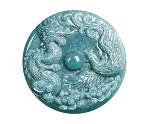 Pendentif Dragon Phénix en Jade Bleu avec Cordon | Bijou sculpté aux symboles orientaux, pendentif unisexe avec cordon