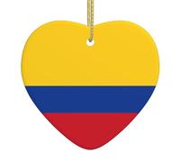 Pendentif drapeau de la Colombie en forme de cœur d'arbre de Noël, en céramique, convient pour la décoration de fête de Noël et d'Halloween