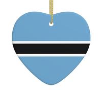 Pendentif drapeau du Botswana en céramique en forme de cœur, décoration d'arbre de Noël, Nouvel An, fête de vacances