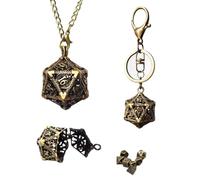 Pendentif écrou D20 ouvrable avec Mini Set Dés RPG - Collier et Porte-clés Fantasy Jeux de Rôle - Accessoire G osplay - Métal Couleur Bronze ou Argent Unisexe (Bronze - Bronze)