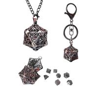Pendentif écrou D20 ouvrable avec Mini Set Dés RPG - Collier et Porte-clés Fantasy Jeux de Rôle - Accessoire G osplay - Métal Couleur Bronze ou Argent Unisexe (Argent - Argent)