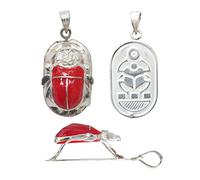 Pendentif Egyptien Chéoptère Kheper Charm porte-bonheur Argent et Corail Rouge Longueur 40 mm, Corail rouge