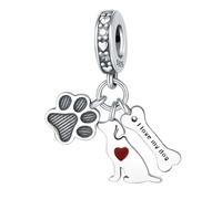 Pendentif empreinte de patte et os, accessoire de bracelet à breloques en argent sterling 925, compatible avec le collier de bracelet pandora