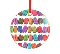 Pendentif en acrylique aromatisé macaron biscuit avec un ruban rouge. Chaque pendentif est perforé avec un ruban rouge de 25 cm, taille unique