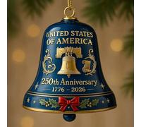Pendentif en acrylique pour sapin de Noël commémorant le 250e anniversaire de ces États-Unis - Rouge - 8 x 6 cm - Pour couronne de sapin de Noël ou décoration murale