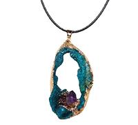 Pendentif en Agate, Collier naturel | Pendentif en pierre irrégulière creuse pour femme avec finitions en or et violet pour banquet