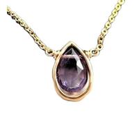 Pendentif en améthyste naturelle violette à facettes en forme de poire, 12 x 7 mm, en argent sterling 925, avec chaîne de 45 cm, pour la paix, la guérison spirituelle, le soulagement du stress, le