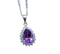 Pendentif en améthyste naturelle violette à facettes en forme de poire, 23 x 11 mm, en argent sterling 925, avec chaîne de 45 cm, pour la paix, la guérison spirituelle, le soulagement du stress et