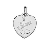 Pendentif en argent coeur gravé ""Je t'aime"" et découpé 2 petits coeurs
