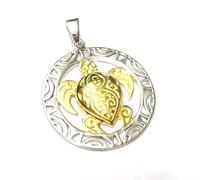Pendentif en argent plaqué or avec motif « tortue maori » - Pendentif en argent sterling partiellement plaqué or - Symbole de protection - Unisexe, Argent