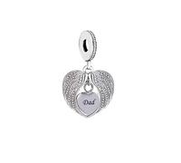 Pendentif en argent sterling 925 avec aile d'ange gardien pour maman, grand-mère, papa, chien, chat, sœur, cœur, compatible avec les bracelets à breloques Pandora Moments (papa)