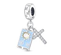 Pendentif en argent sterling 925 avec carte de tarot mystique, croix psychique, étoile et esprits moyens, compatible avec les bracelets à breloques Pandora