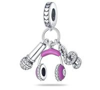 Pendentif en argent sterling 925 avec écouteurs et micro « I Love You » - Compatible avec les bracelets à breloques Pandora