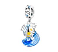 Pendentif en argent sterling 925 avec inscription « Aquarius Water Glow in the Dark » pour anniversaire, naissance, date, horoscope, signe astrologique, compatible avec les bracelets à breloques