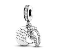 Pendentif en argent sterling 925 avec inscription « I Love You Always Forever » en forme de cœur et de pied compatible avec les bracelets à breloques Pandora