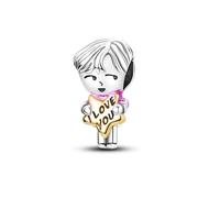 Pendentif en argent sterling 925 avec inscription « I Love You Mother Daughter » pour bracelet à breloques Pandora