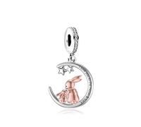 Pendentif en argent sterling 925 avec inscription « I Love You To The Moon And Back » - Lapin, mère, fille, fils, étoile et lune - Compatible avec les bracelets à breloques Pandora
