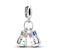 Pendentif en argent sterling 925 avec inscription « I Will I Can Boxing Gloves Inpspiration Mother Daughter » - Compatible avec les bracelets à breloques Pandora
