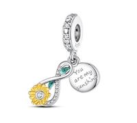 Pendentif en argent sterling 925 avec inscription « You Are My Sunshine » en forme de fleur de tournesol I Love You - Compatible avec les bracelets à breloques Pandora