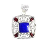 Pendentif en argent sterling 925 avec lapis lazuli et grenat rouge avec pierres précieuses faites à la main - Cadeau pour elle FSJ-5985