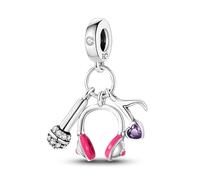Pendentif en argent sterling 925 avec micro et inscription « Enjoy the Music Singer DJ I Love You » - Compatible avec les bracelets à breloques Pandora