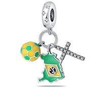 Pendentif en argent sterling 925 avec pendentif en forme de croix de football du Brésil - Compatible avec les bracelets à breloques Pandora