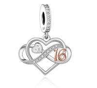 Pendentif en argent sterling 925 avec pendentif en forme de cœur en cristal et or rose compatible avec les bracelets à breloques Pandora Moments