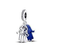 Pendentif en argent sterling 925 avec pendentif en forme de main de Fatma contre le mauvais œil compatible avec les bracelets à breloques Pandora