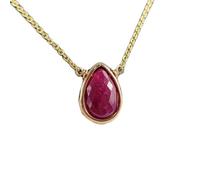 Pendentif en argent sterling 925 avec rubis naturel 10 x 8 mm, forme poire, facetté, rouge, avec chaîne de 45 cm, idéal pour les femmes. Amour, passion, énergie, force, vitalité.