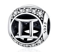Pendentif en argent sterling 925 avec signe astrologique du zodiaque et de la date de naissance, compatible avec les bracelets à breloques Pandora Moments, 4mm Hole, Métal Argent sterling, Pas de
