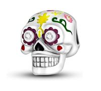 Pendentif en argent sterling 925 en forme de tournesol avec motif de tête de mort et de Fatma Fatima compatible avec les bracelets à breloques Pandora Moments, 4mm Hole, Métal Argent sterling, Pas de