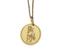 Pendentif en argent sterling 925 gravé d'un cheval au galop | LK_NLC_00120 | Collier avec médaillon rond plaqué or de 28 mm pendentif disque chaîne maille forçat de 45 cm inspiration équestre