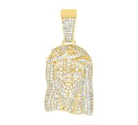 Pendentif en argent sterling 925 jaune pour homme avec zircone cubique imitation diamant religieux Jésus 37,2 x 17,4 mm de large Collier pour homme