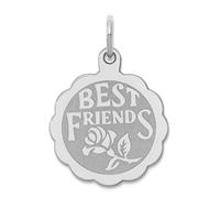 Pendentif en argent sterling 925 massif à facettes poli, poli et satiné, pendentif en forme de disque Best Friends 18 x 15 mm de large pour femme