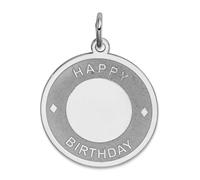 Pendentif en argent sterling 925 massif gravé au laser avec pierre de naissance « Happy Birthday » - 26 x 20 mm de large - Collier pour femme