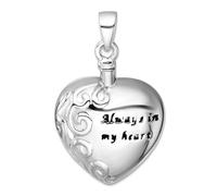 Pendentif en argent sterling 925 plaqué rhodium avec pendentif en forme de cœur avec inscription « Always in My Love » - 20,8 mm