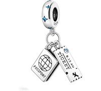 Pendentif en argent sterling 925 pour billet de voyage, passeport et avion compatible avec les bracelets à breloques Pandora