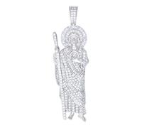 Pendentif en argent sterling 925 pour homme Baguette 0,34 ct rond 2,30 ct Moissanite Saint Jude 58,2 x 17,1 mm de large Collier pour homme