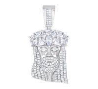 Pendentif en argent sterling 925 pour homme, coupe princesse, marquise ronde CZ imitation diamant Jésus religieux 36,9 x 18,9 mm de large collier pour homme