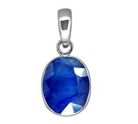 Pendentif en argent sterling avec véritable saphir ovale 3 carats Pierre précieuse bleue
