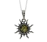 Pendentif en argent sterling véritable ambre baltique et étoile soleil sans chaîne - 1764, 2.8 x 1.9 cm, Résine Corail Papier Résine laque corail Papier, Ambre