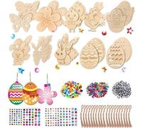 Pendentif en Bois de Pâques, 252 pièces Ornements de Pâques en Bois, Bricolage Artisanat de Pâques, Ornements Suspendus de Pâques, Lapins Oeufs Poussin Fleur,Diamant, Bois à Peindre pour Eenfants